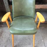 Chair in green skaï and wood 60s