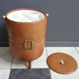 Brown round leatherette sewing box
