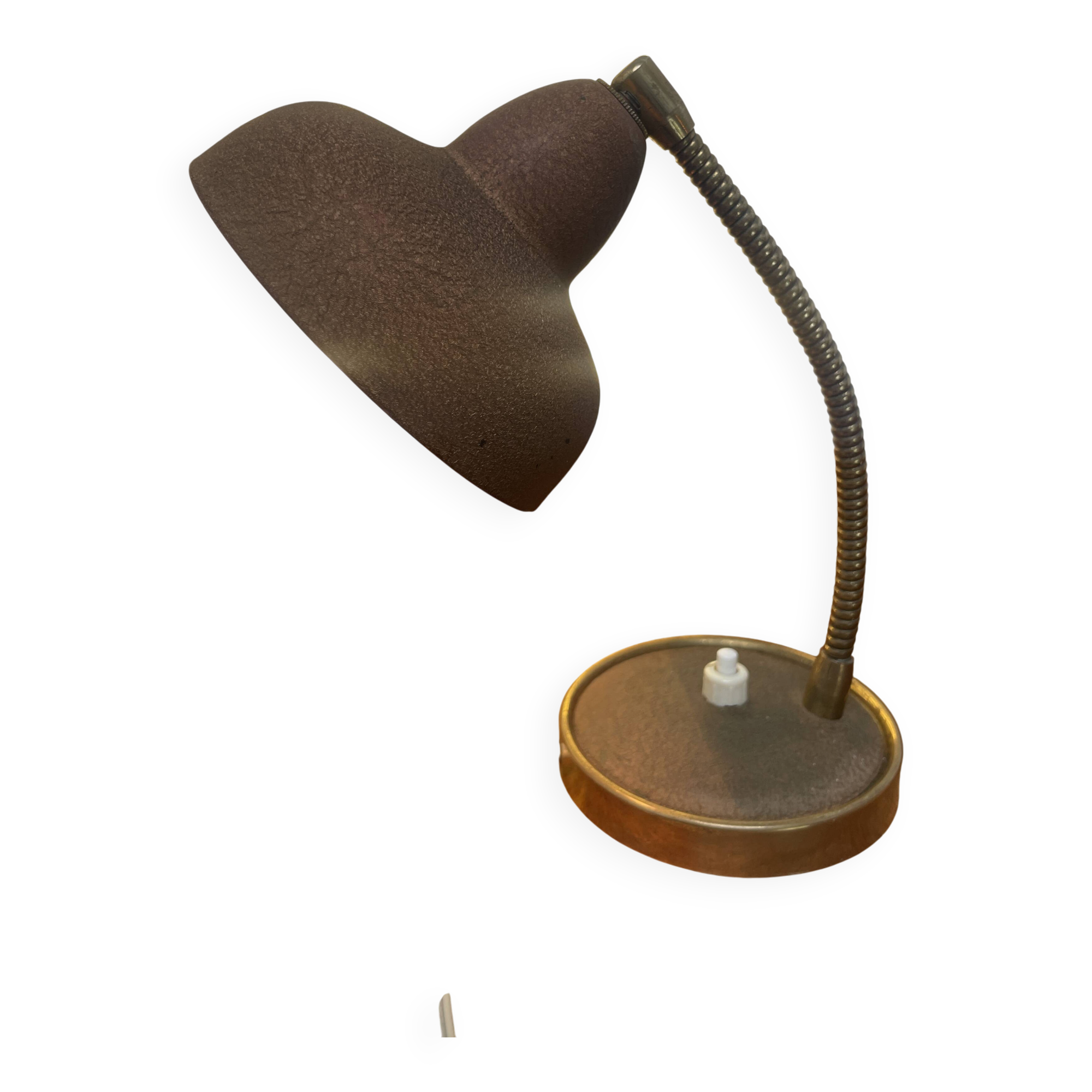 Mushroom lamp with a swan neck, hammered brass, gold — 1960s