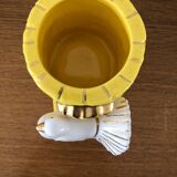 Vintage yellow plant pot with Vallauris bird 1960