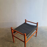 Repose-pied en teck et cuir années, Denmark, 1950