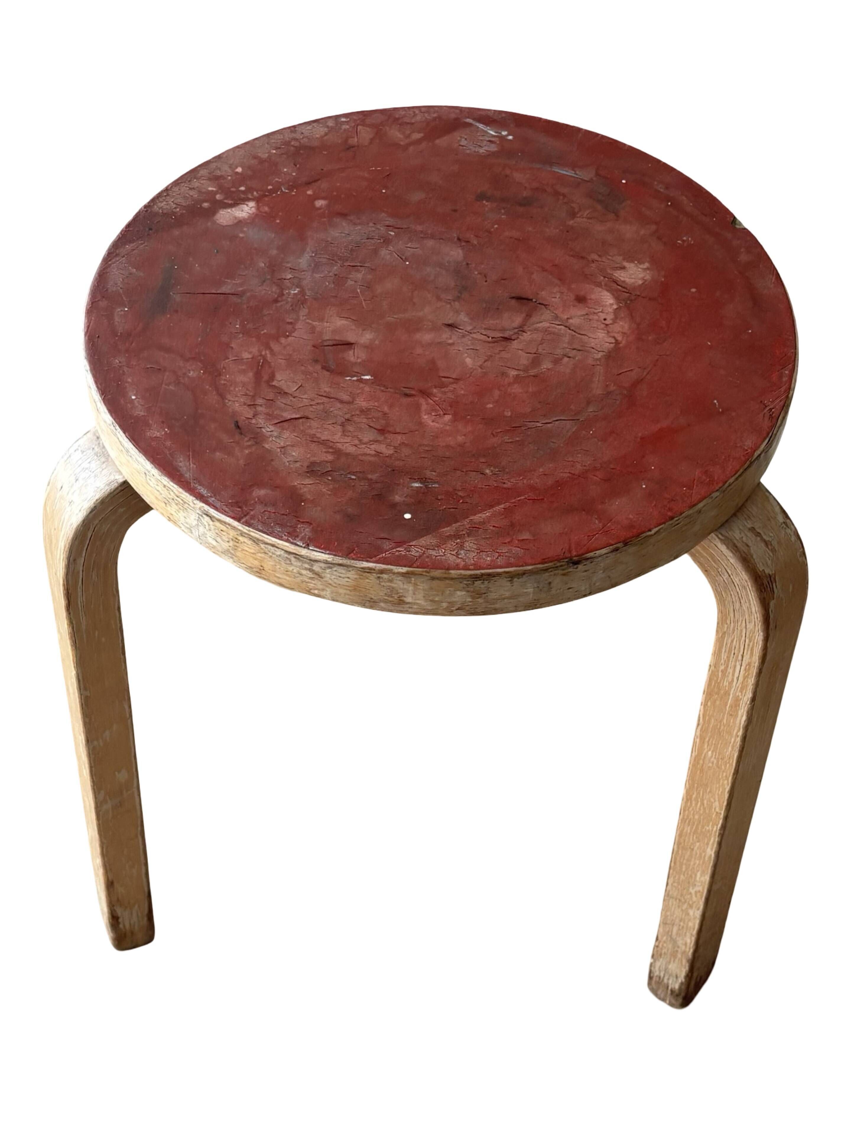 Alvar Aalto Artek Stool 60 Finland 1950s Vintage Birch Original Patina