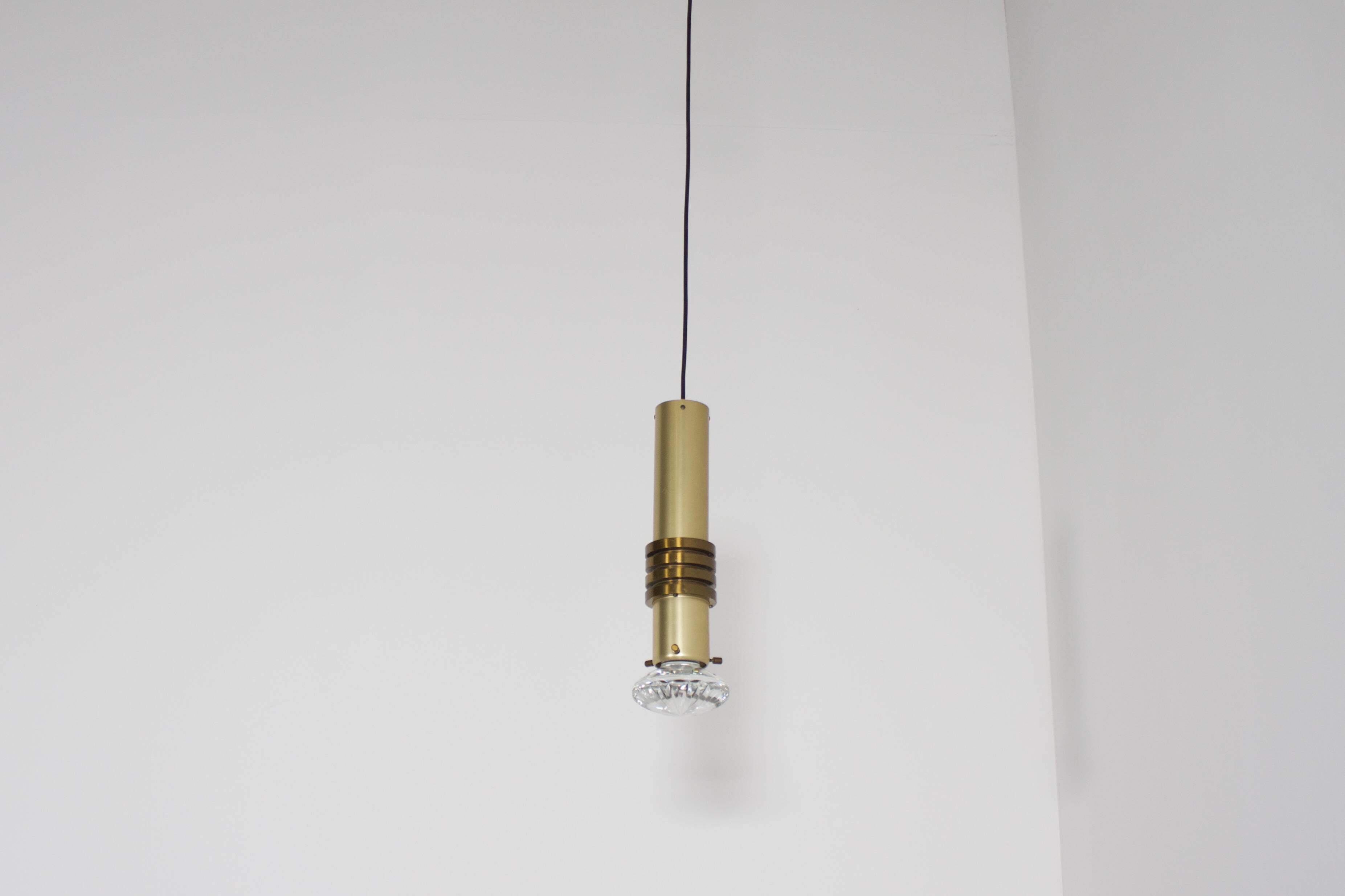 Set of Brass Pendants with a Solid Glass Lens, Netherlands, 1970s