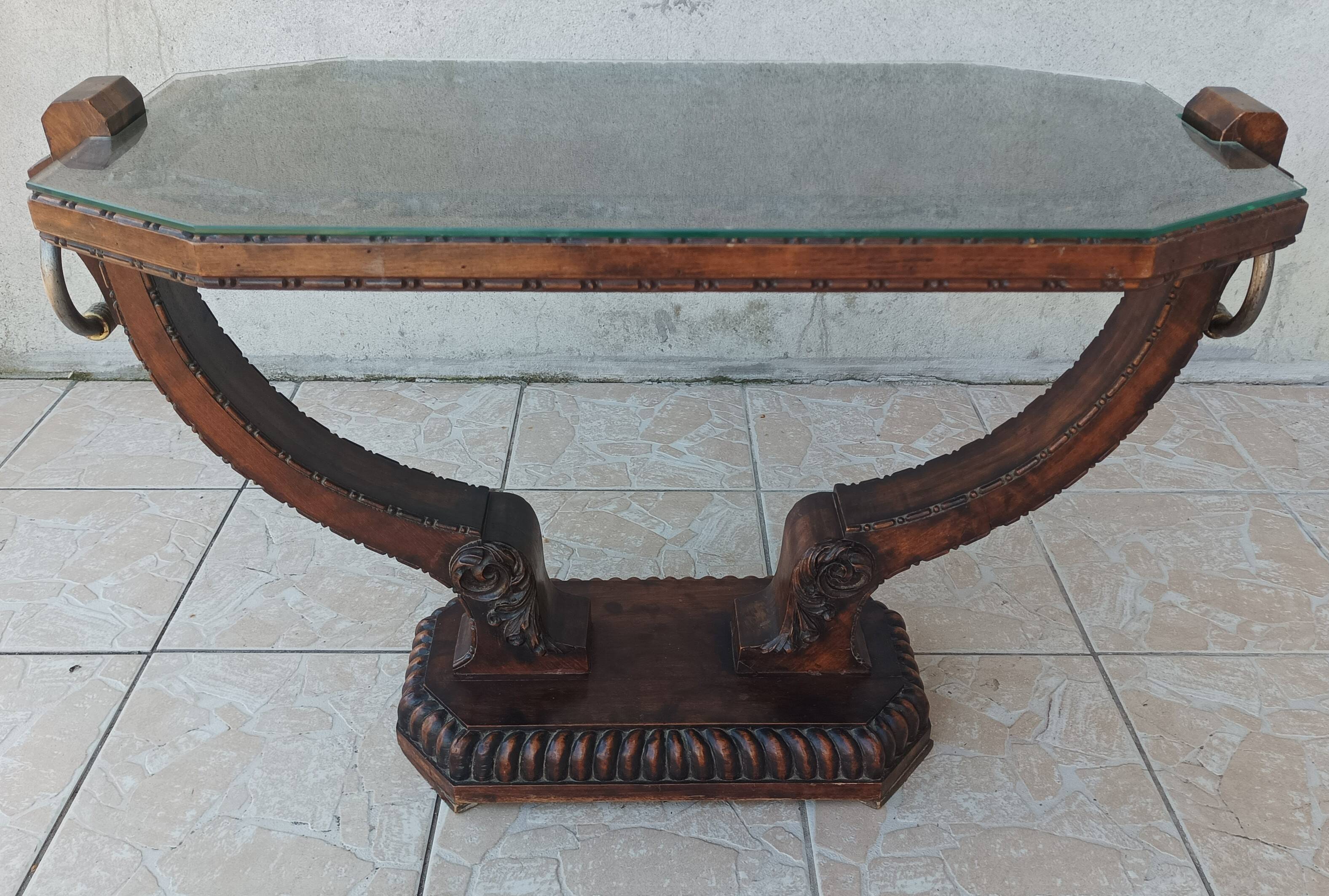 Art Deco style coffee table in carved natural wood