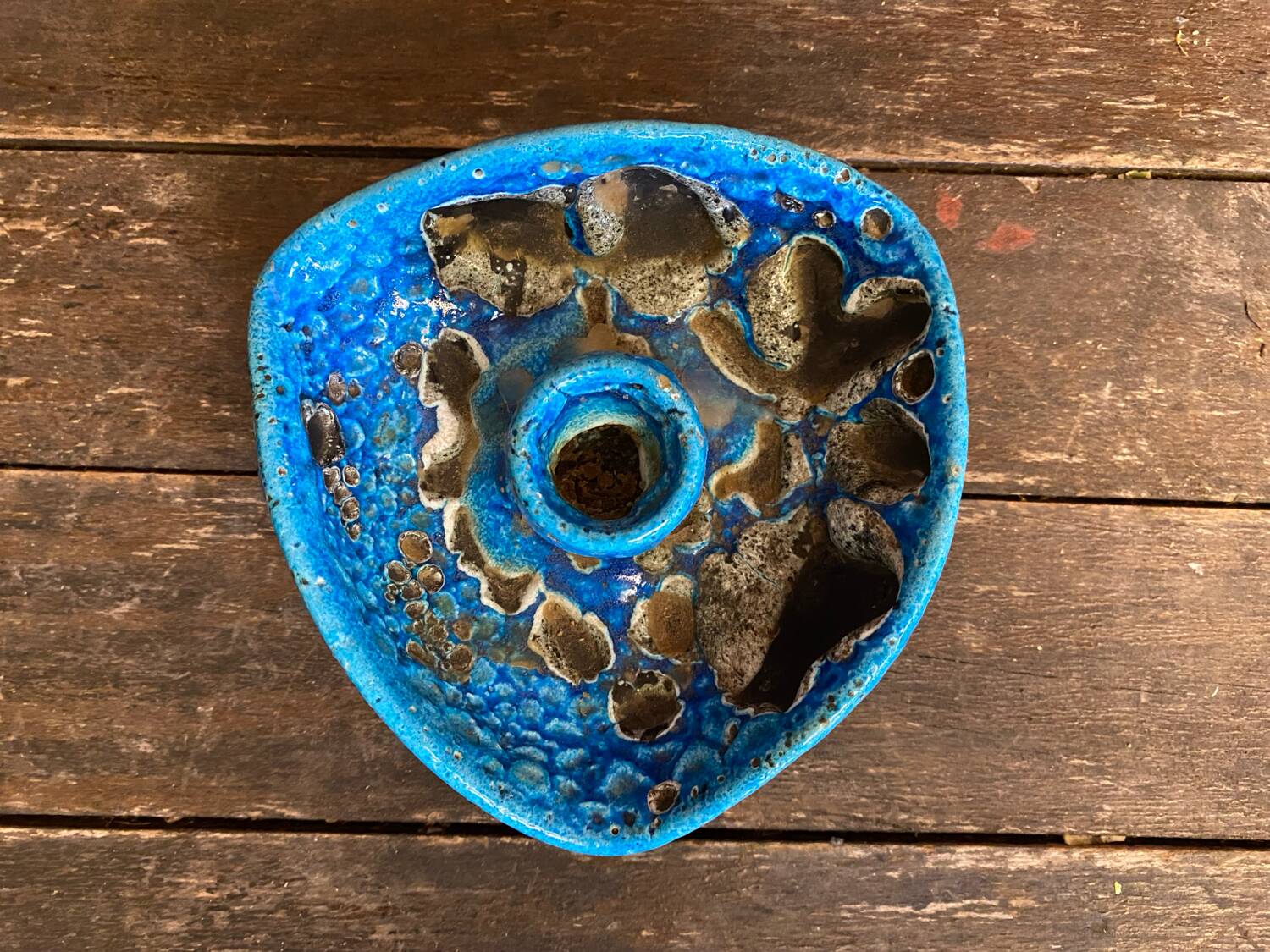 Vintage blue fat lava ceramic cyclops candle holder charles cart