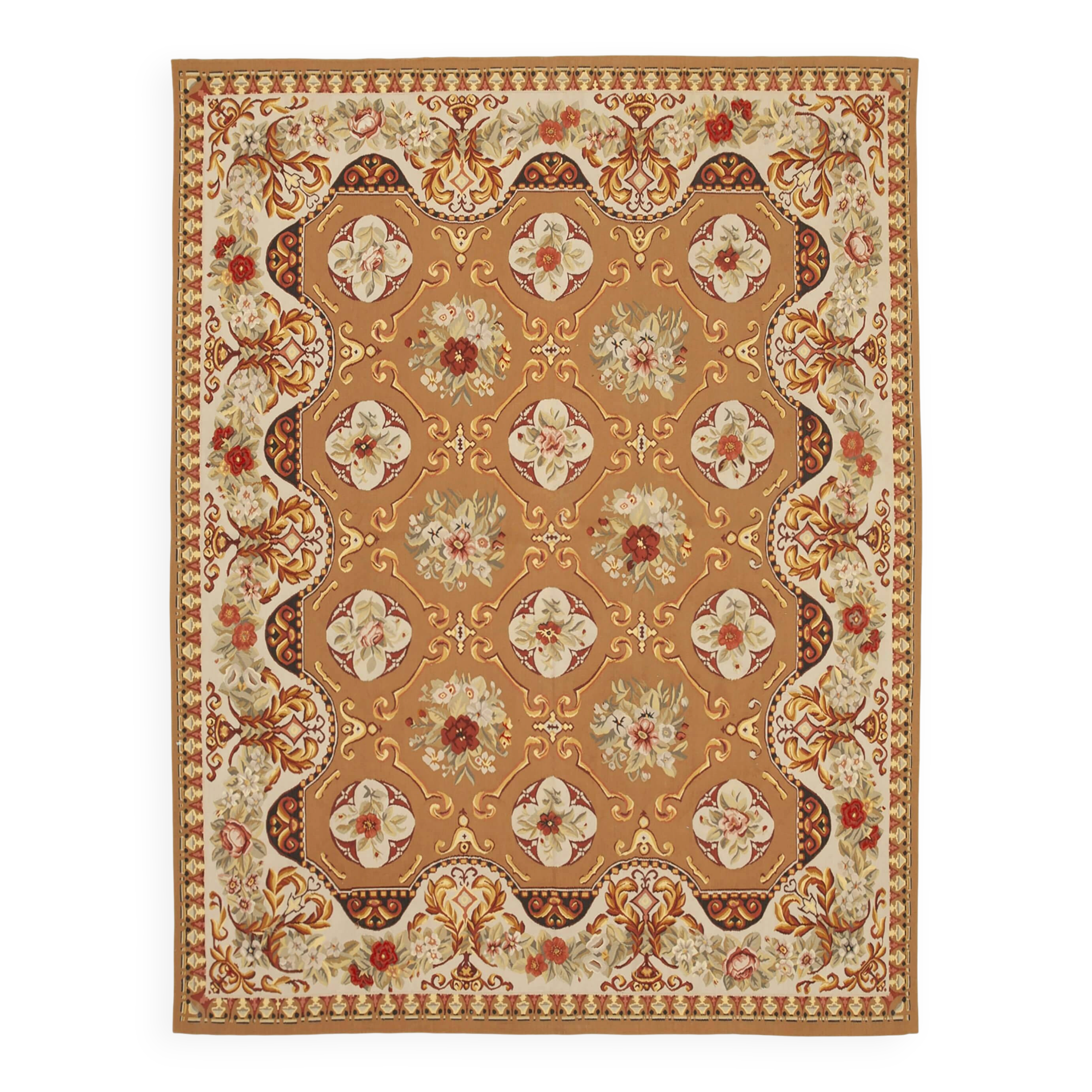 Handmade European Vintage Aubusson Kilim 236 cm x 306 cm