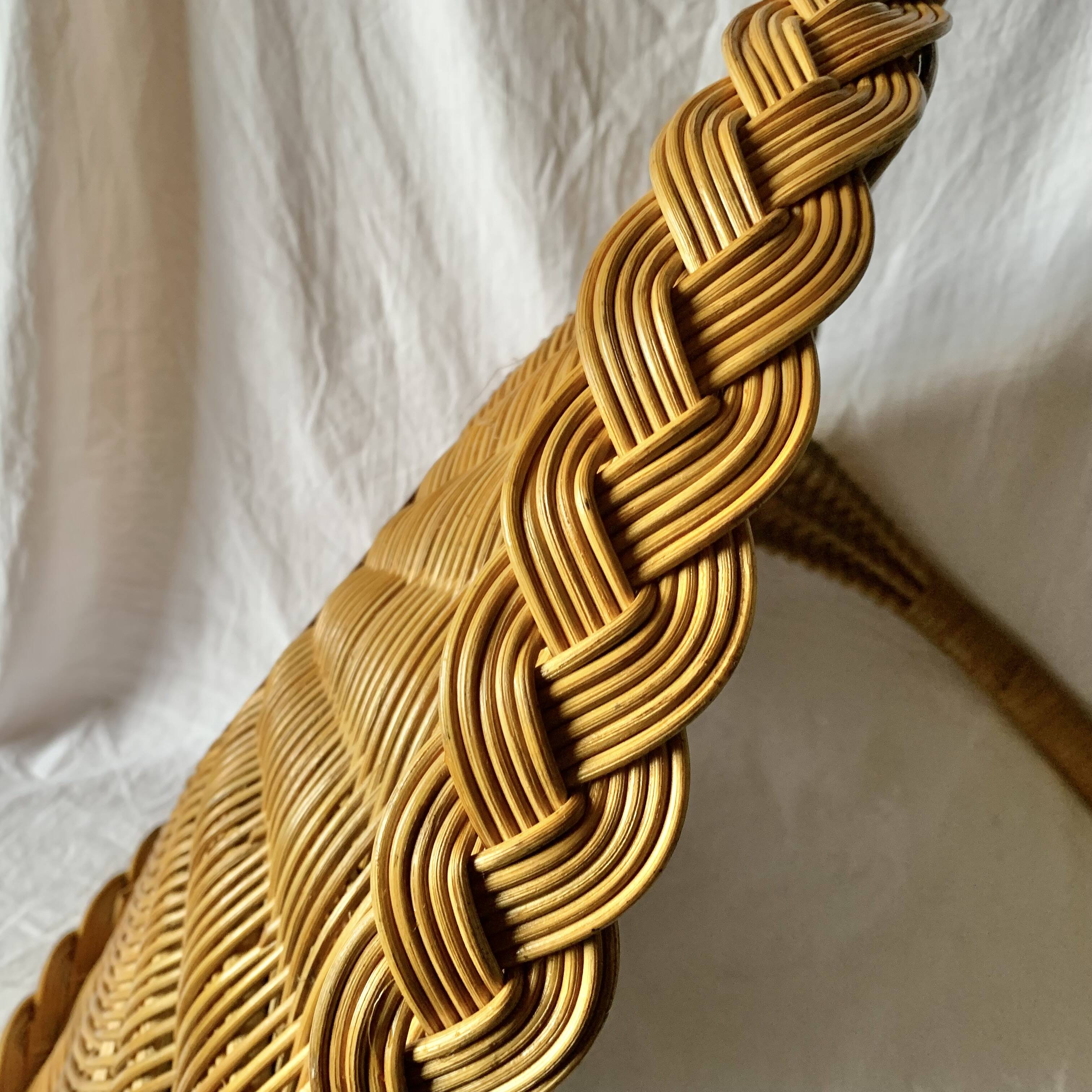 Antique large round wicker and bamboo presentation basket - diameter: 59 cm