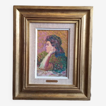 Léon Chaloin (1920-1982) - oil on cardboard - portrait of a woman