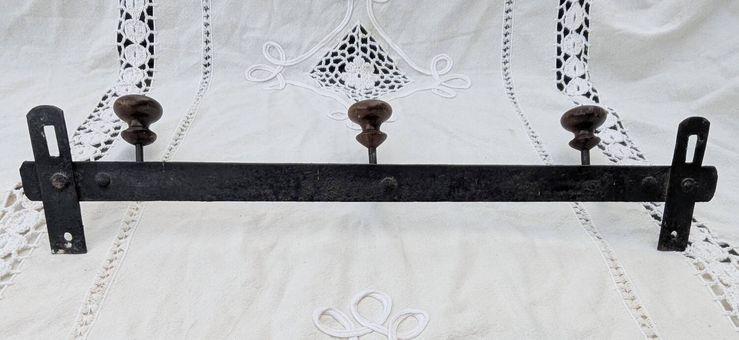 Wrought Iron Riveted Coat Rack with 3 Hooks Antique