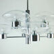 1970s kaiser 8-light PENDANT LIGHT chandelier chrom and clear glass