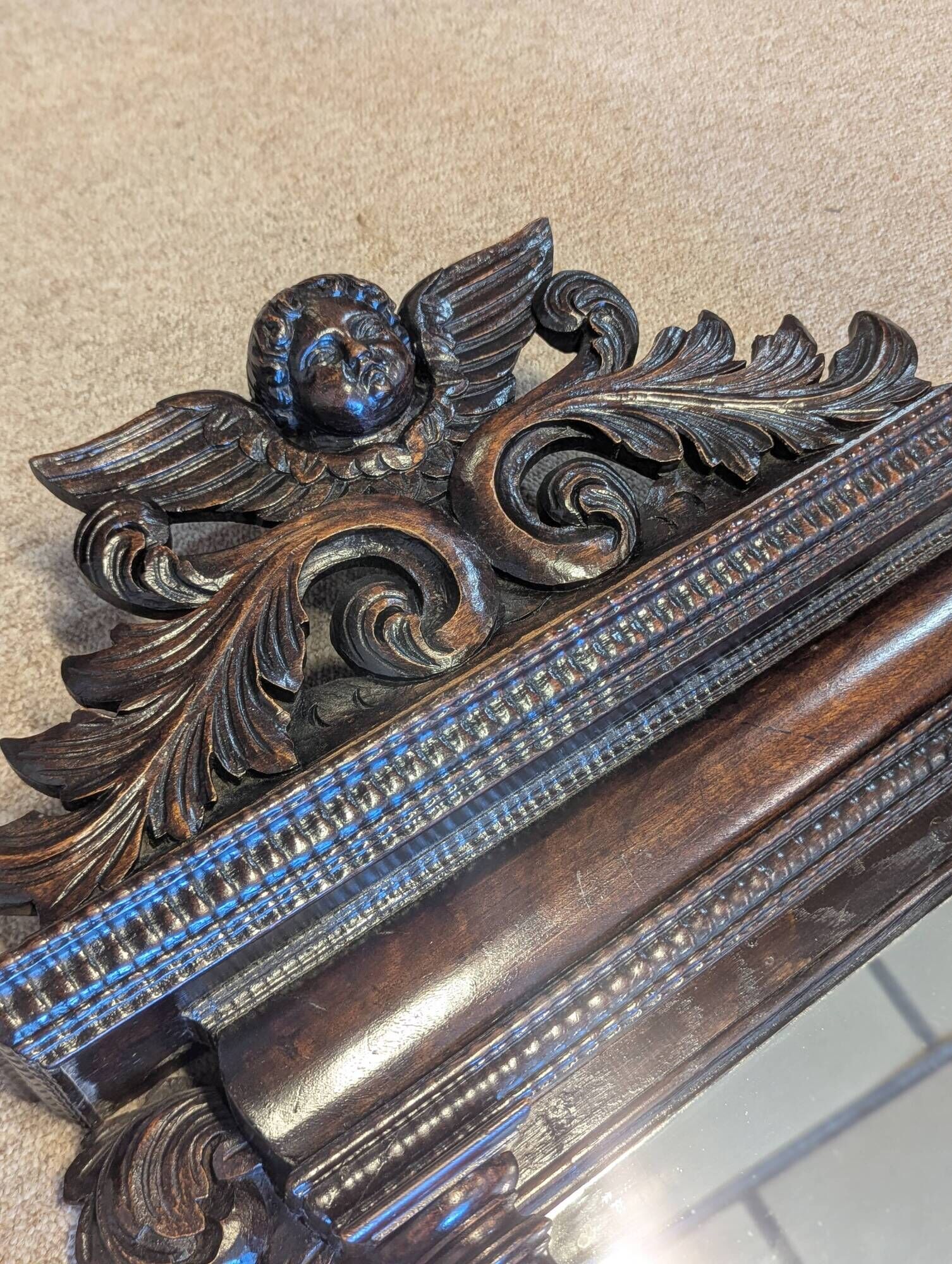 Large Flemish neo-Renaissance wall mirror in carved wood – late 19th century