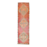3x11 Reddish Coral Tones Vintage Runner Rug, Handwoven Runner Rug,91x346Cm