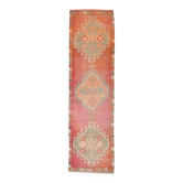 Tapis de couloir vintage 3x11, tons corail rougeâtre, tissé à la main, 91x346 cm