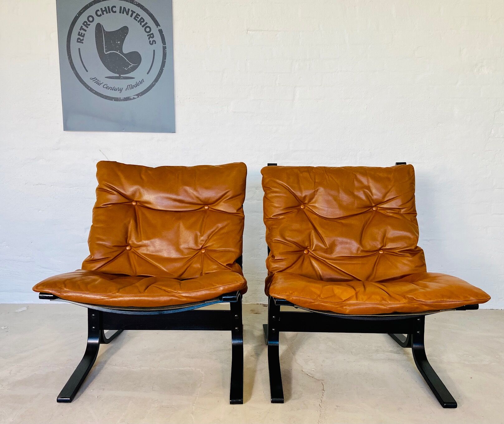 Vintage norwegian mid century leather Seista chairs by Ingmar Relling