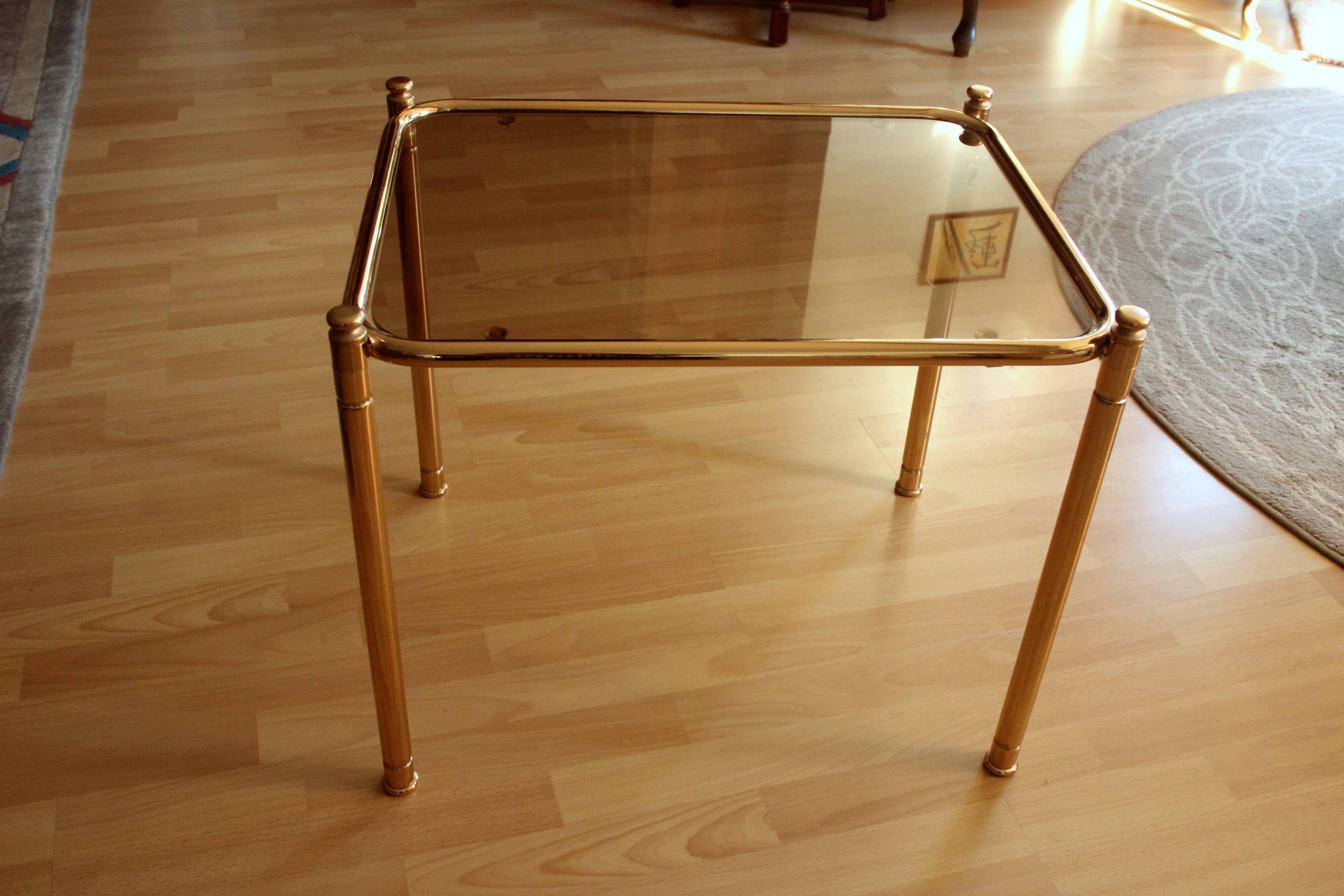 Space Age brass side table with smoked glass plate - Vintage