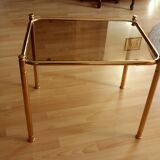 Space Age brass side table with smoked glass plate - Vintage