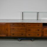 Large Antique Art Deco German Oak & Marble Chocolate Shop Counter, 1920s