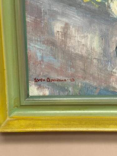 Swedish Oil on Panel "Flower Vase" by Sven Oswaldsson 47, Signed, Framed 44×49cm