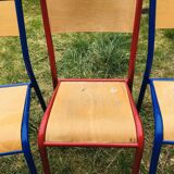 Set of 5 school chairs years '70 in red and blue