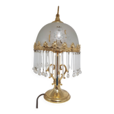 Peris Andreu table lamp, gilded brass, frosted glass with decoration, Spain, 1960s.