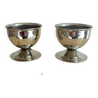 Set of 2 vintage stainless steel egg cups