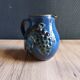 Vintage Blue Stoneware Jug with Grape Cluster Pattern, Ceramic Vase