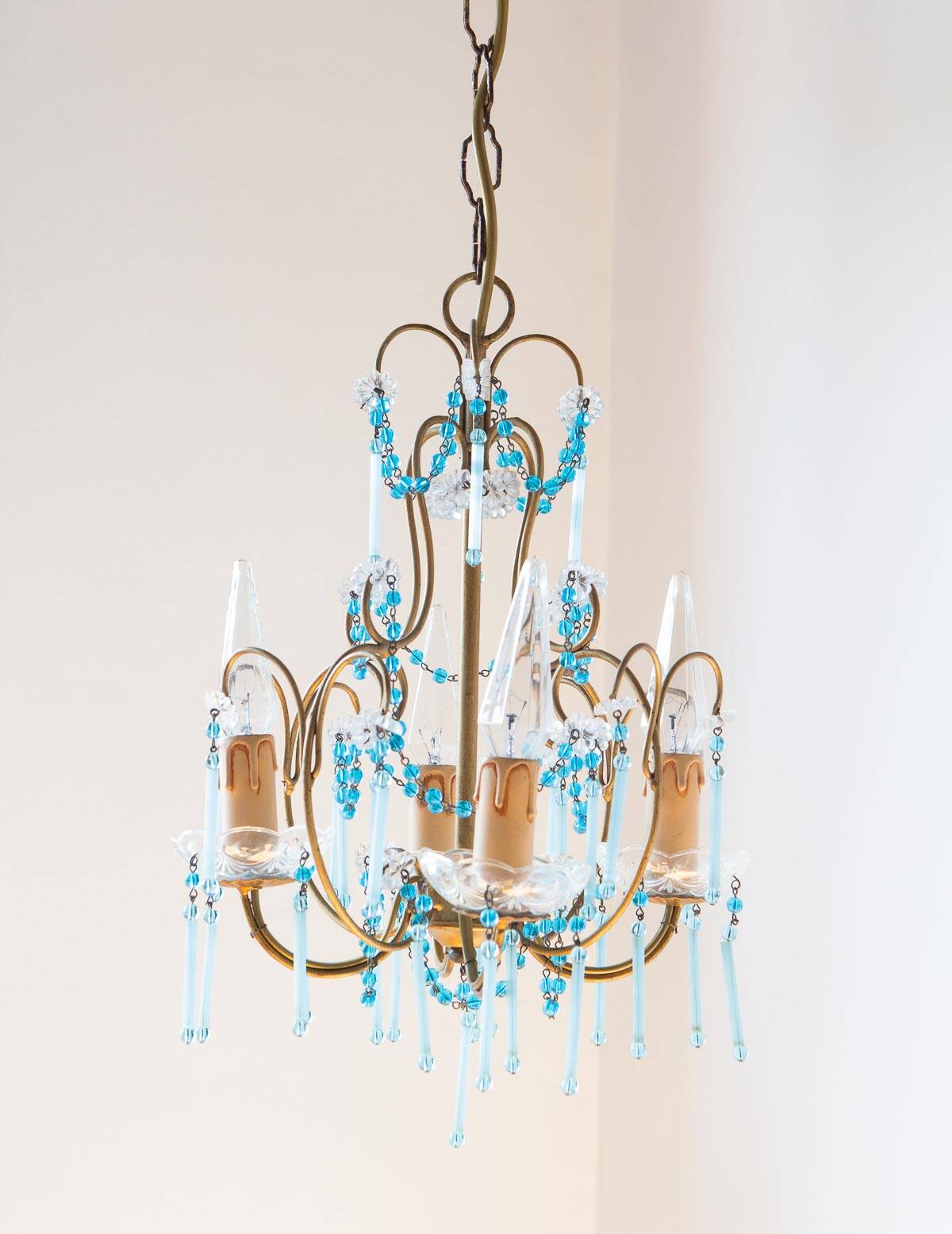Lustre italien métal doré et bleu années 60