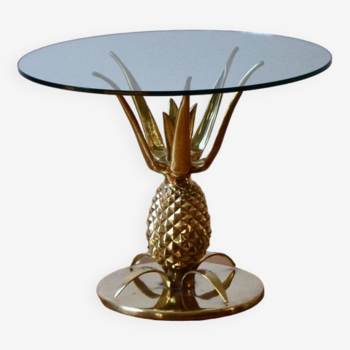 Table basse sculpturale en forme d'ananas en laiton et verre, France, années 1970, Paris