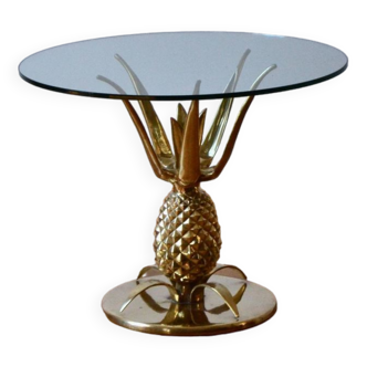 Table basse sculpturale en forme d'ananas en laiton et verre, France, années 1970, Paris