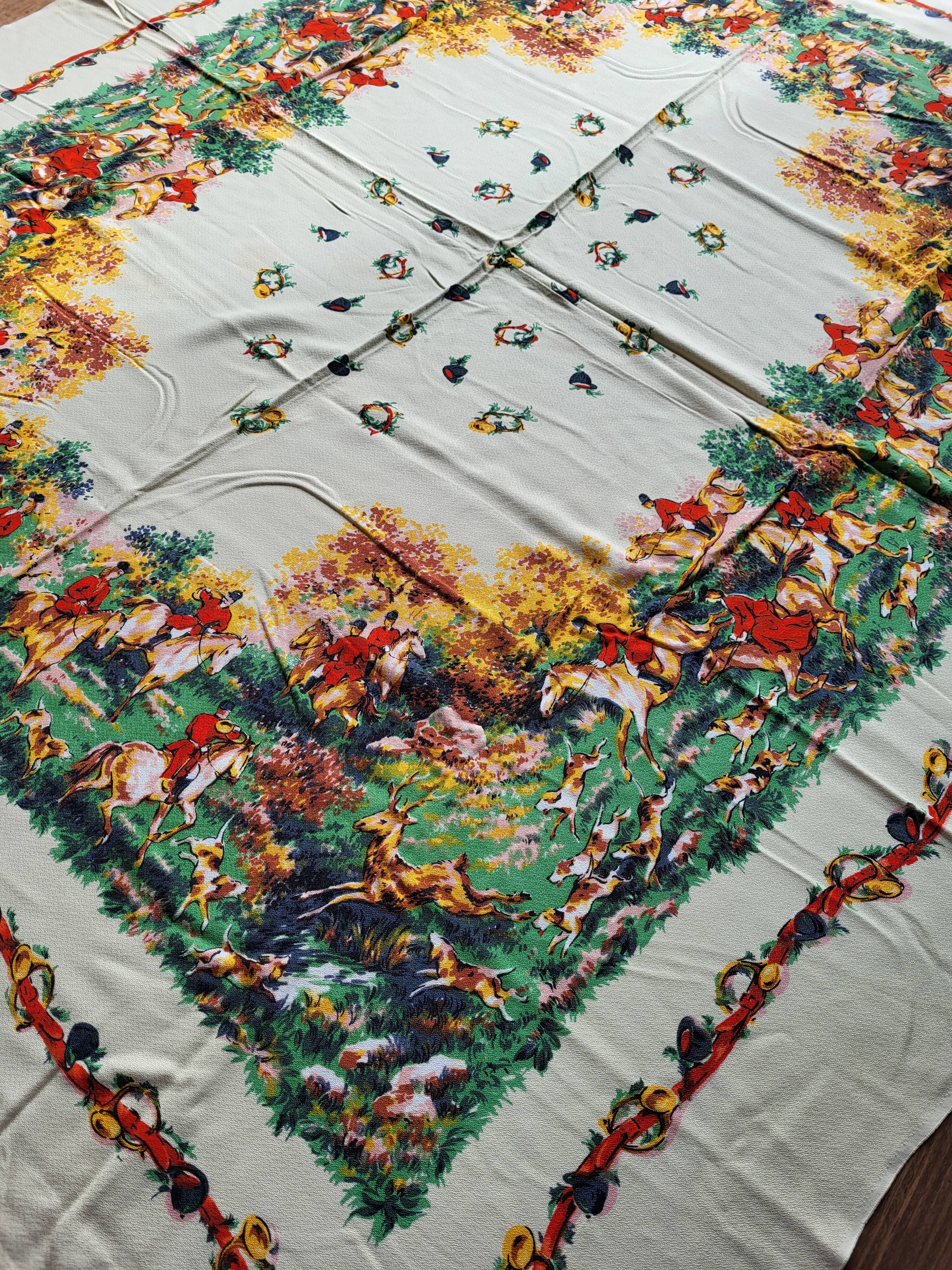 Vintage hunting tablecloth 145x125