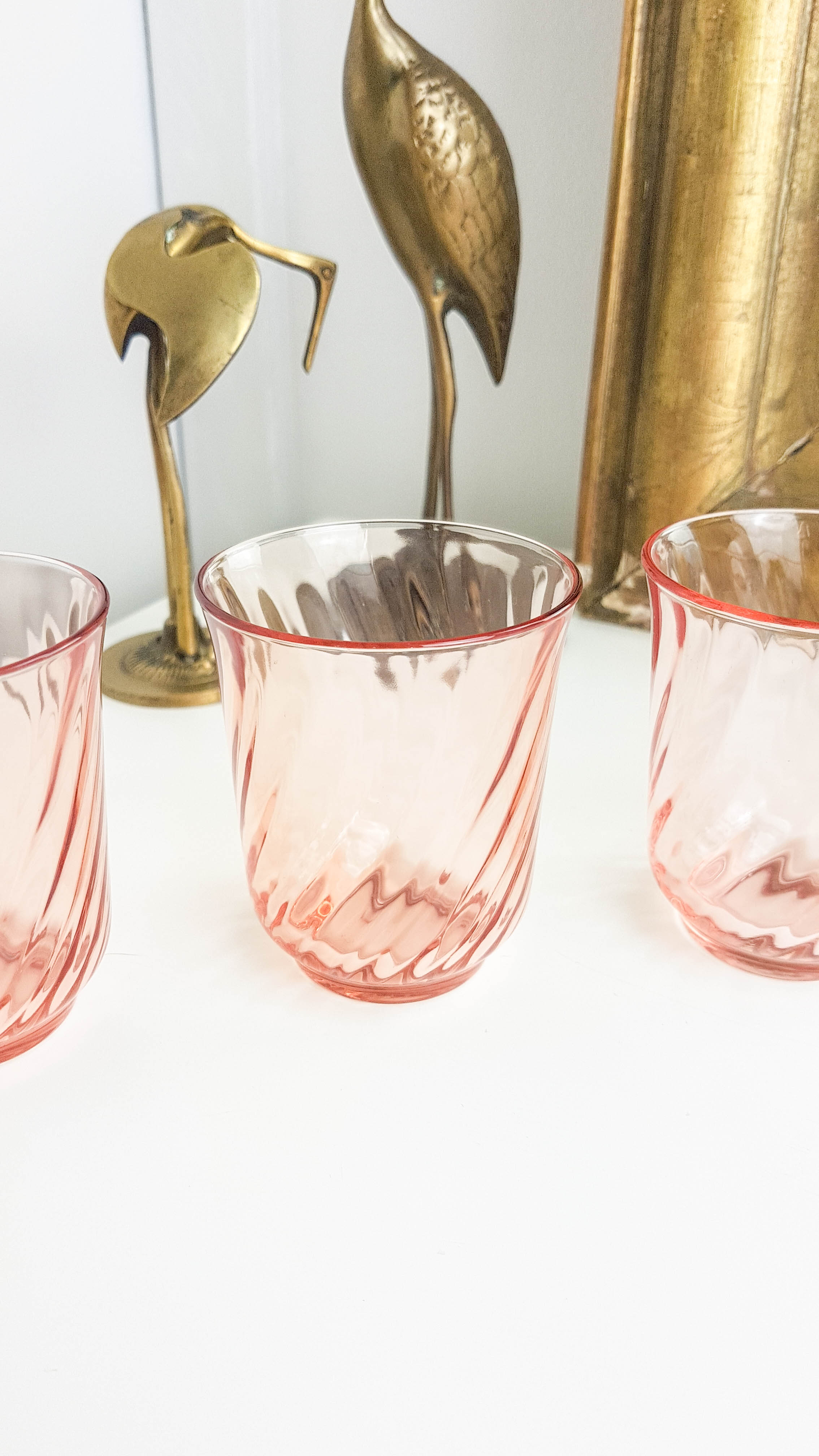 Set of 6 vintage pink depression glass tea or water glasses Rosaline French glassworks Arcoroc Luminarc