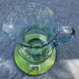 Pitcher or carafe in bubbled glass biot light blue