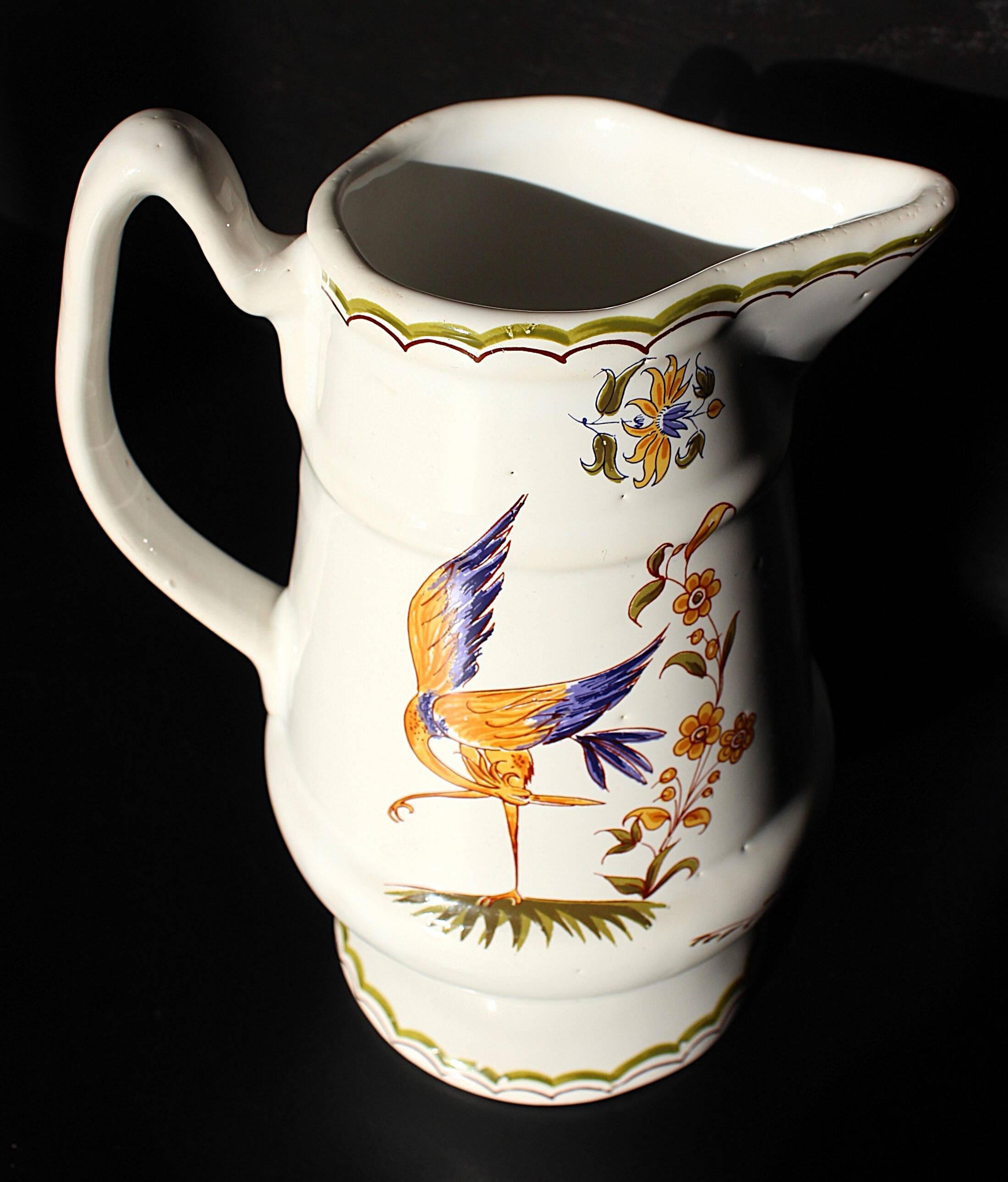 Rare Moustiers pitcher reproduction from the 18th century.
