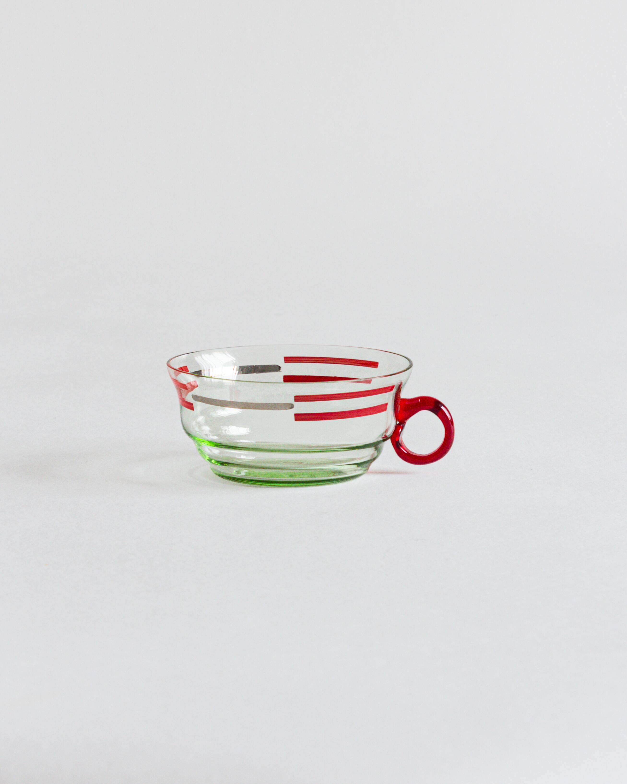 Set of six mouth-blown uranium glass cups, France, Mid-Century