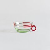 Set of six mouth-blown uranium glass cups, France, Mid-Century