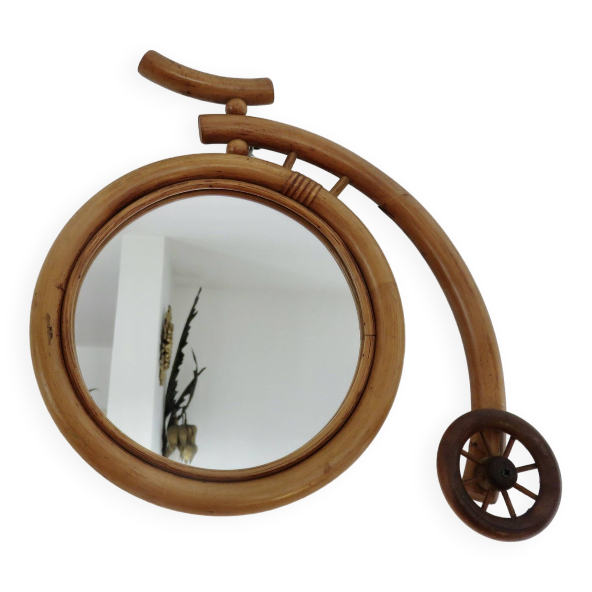 “Bicycle” mirror in rattan, bamboo 1960 1970