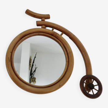 Miroir "vélo" en rotin et bambou, 1960-1970
