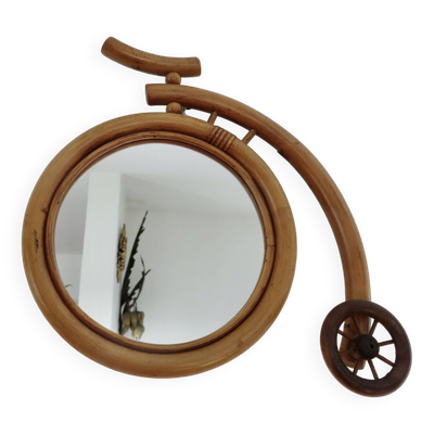 Miroir ''vélo'' en rotin et bambou, 1960-1970