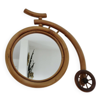 Miroir "vélo" en rotin et bambou, 1960-1970