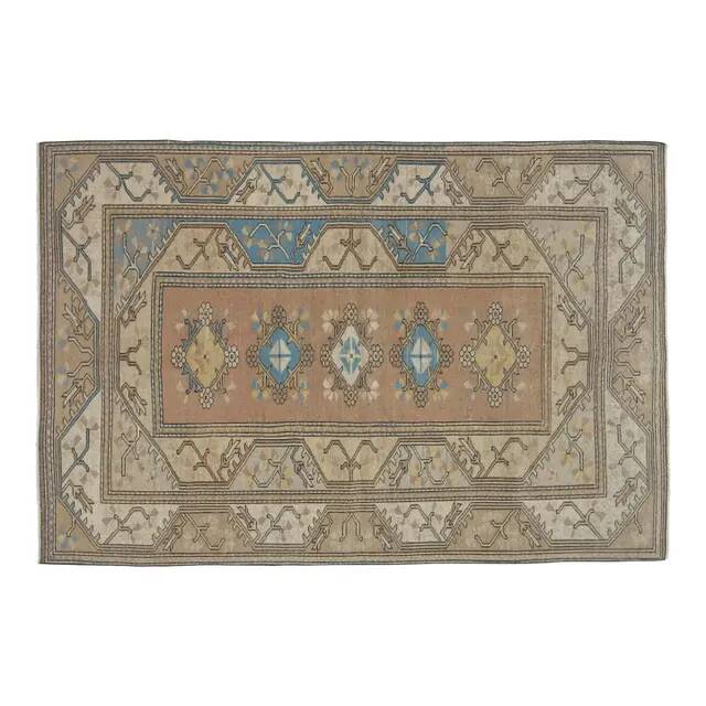 1970s Vintage Turkish Handmade Wool & Cotton Orange Area Rug 154x230
