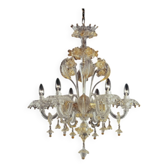 Signoretti Murano glass chandelier with 6 arms of light, Italy