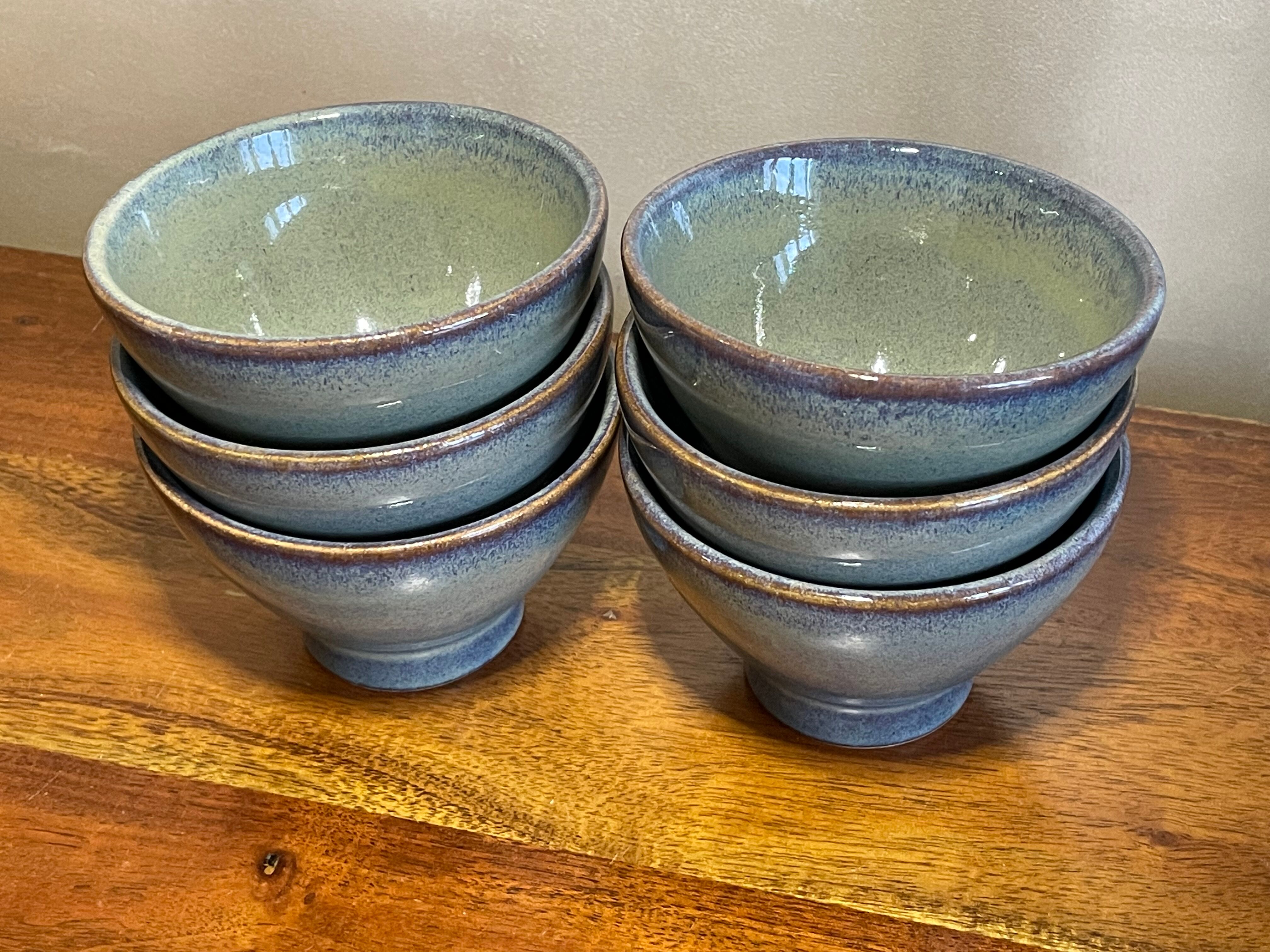 6 hand-painted glazed stoneware bowls