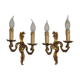 Stylish Vintage French Bronze Double Wall Sconces with Acanthus Leaf Detail