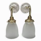 Pair of ribbed glass tulip wall sconces