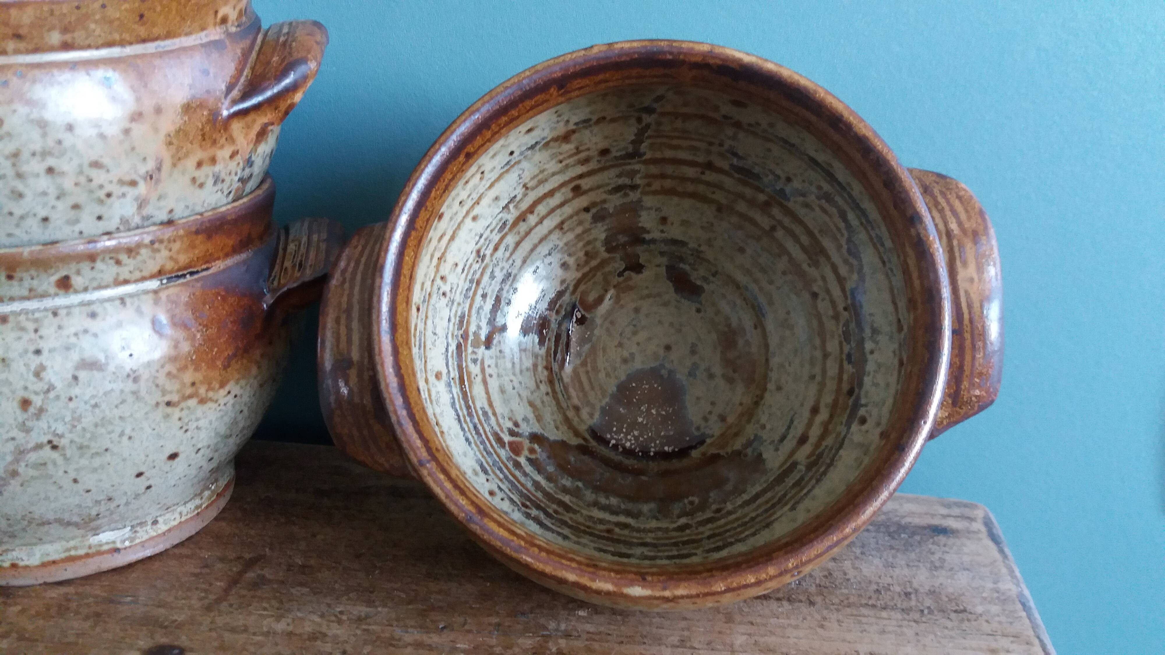 Stoneware soup bowls from Puisaye, signed Jean-Pierre Prud’homme