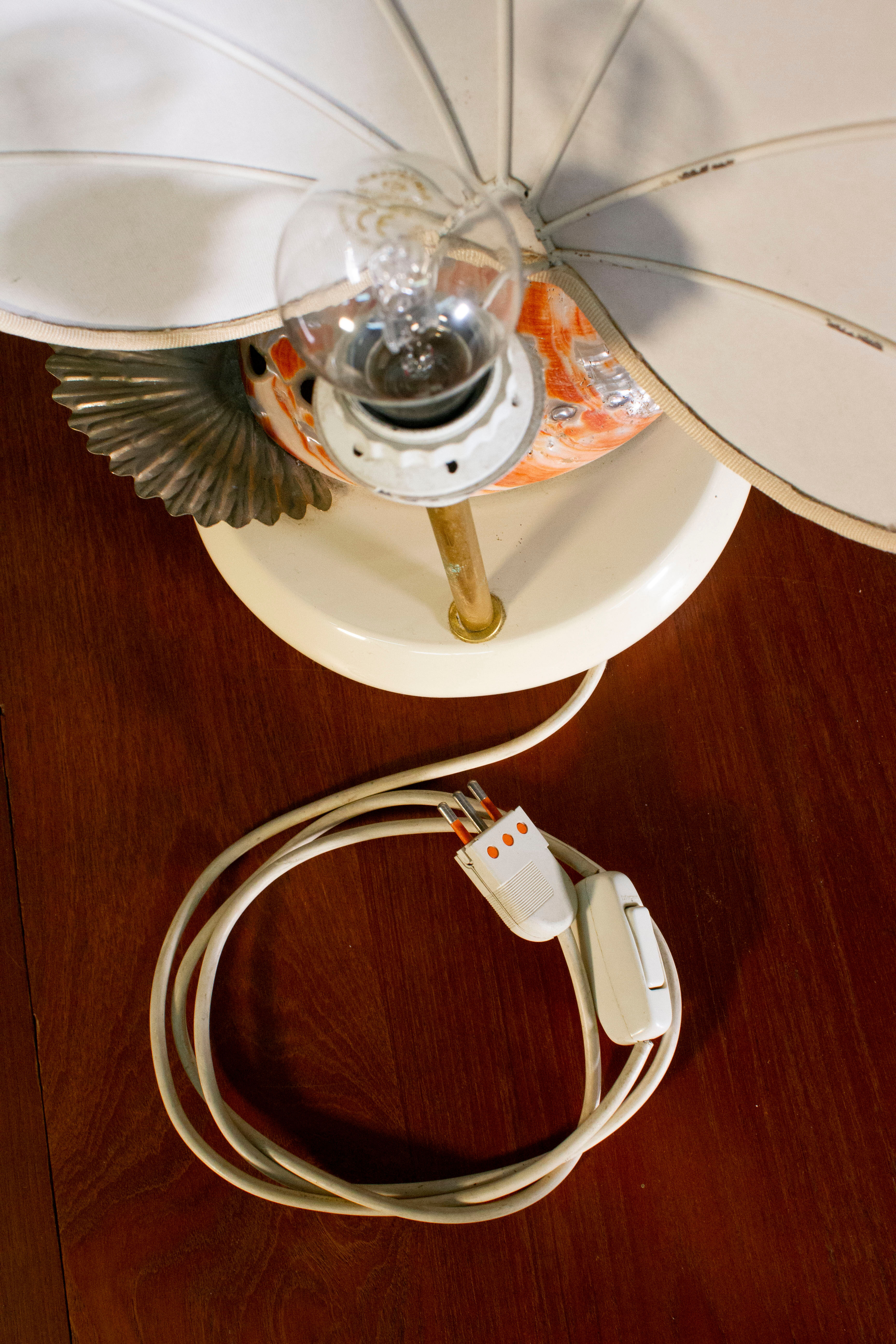 Table lamp, Cigno, made of steel and Nautilus shells, by Antonio Pavi