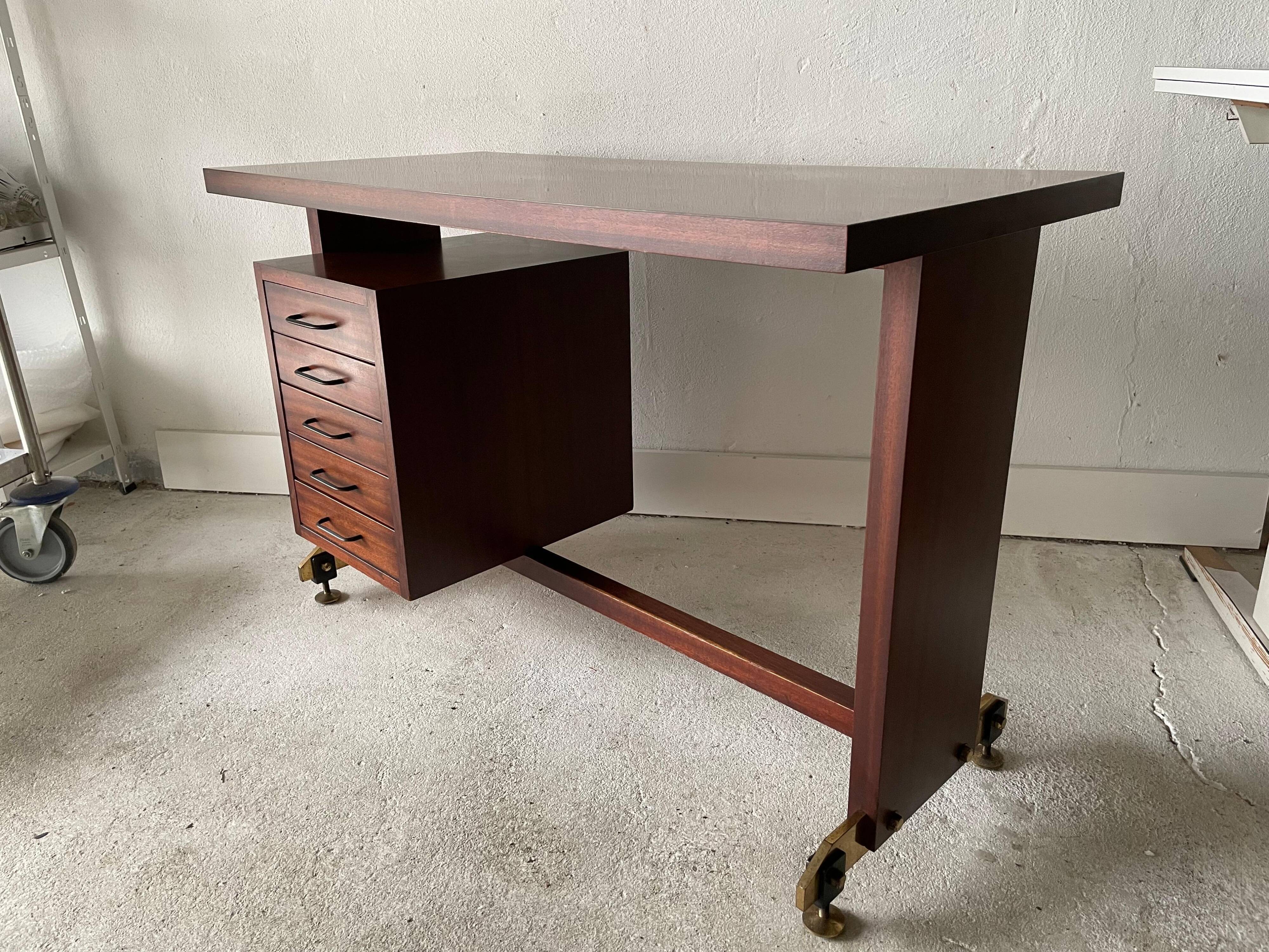Mid-century modern Italian desk with 5 drawers, 1960s, Italy