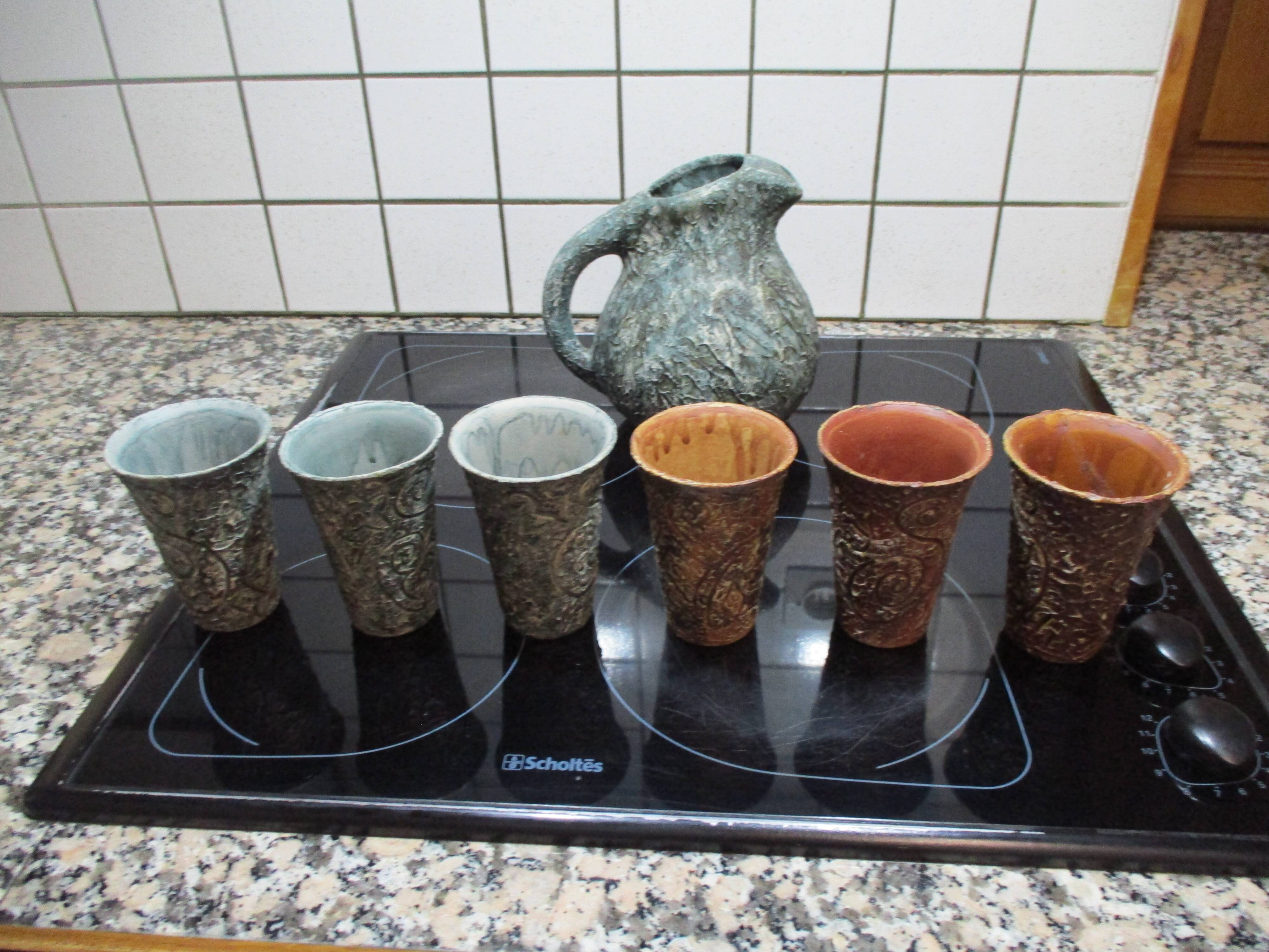 Arroka basque stoneware from ciboure rare set blue jug and 6 cups