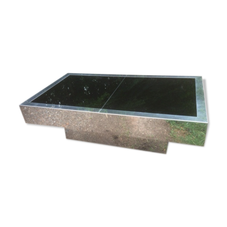 Table basse de salon  bar verre fumé aluminium vintage