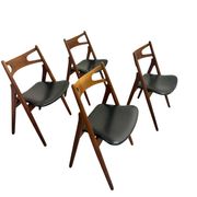 4x Teak Dining Chairs Hans J. Wegner CH29 Sawbuck